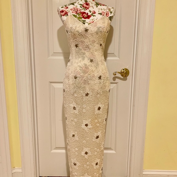 Stenay Dresses & Skirts - Stenay cream silk beaded gown size 4